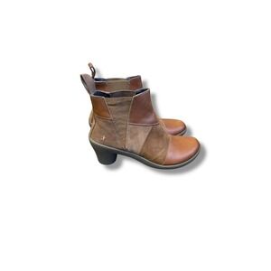 ART Company Brown Leather Ankle Chelsea Boots Size 39 Block‎ Heel Casual